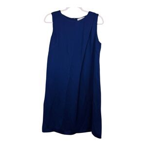 The Fold London Midi Dress Womens 8 Blue Textured Pleated Sleeveless